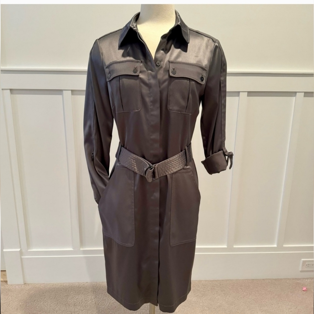 White House Black Market Charcoal Grey Long Sleeve Shirt Dress